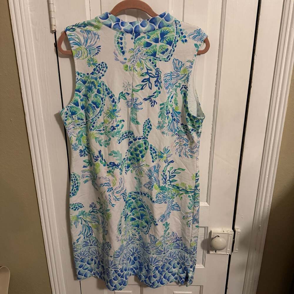 Sleeveless Blue & White Printed Shift Dress - Picture 4 of 9